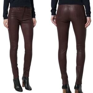 Rag & Bone Red Dark Burgundy Mid Rise Lamb Leather Skinny Pants 25 NWT